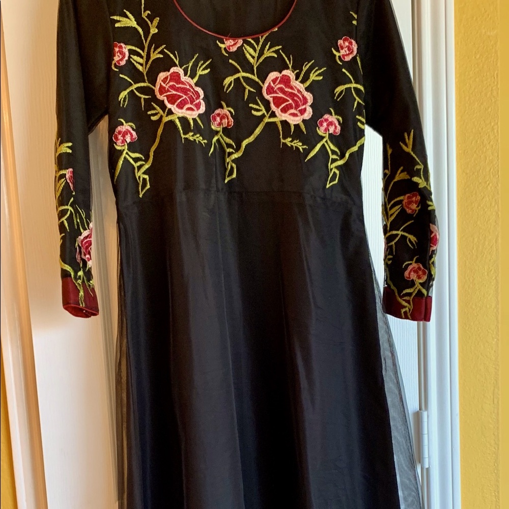 Black embroidered long dress